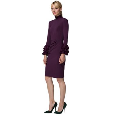 Damson High Neck Lace Detail Dress in Clever Fabric